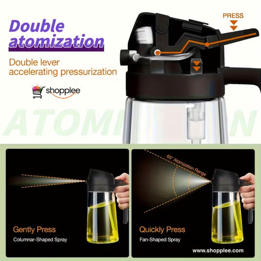 Oil sprayer bottle spraying oil on food