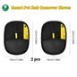 Smart pet hair remover gloves with dimensions and brand logo on a white background