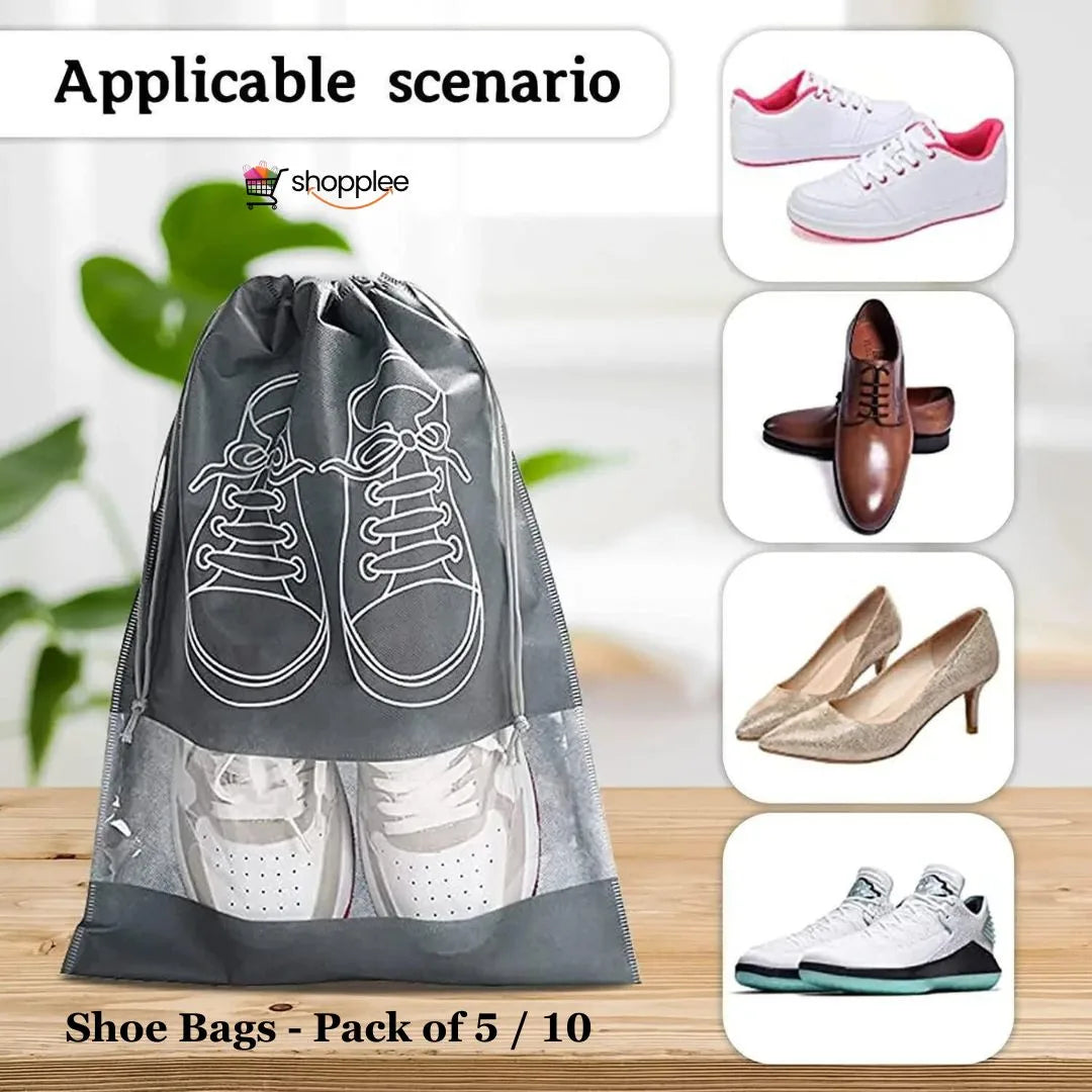 Shoe Bag – Transparent Window Portable Travel Dust-Proof Shoe Bags (Pack of 5 or 10)