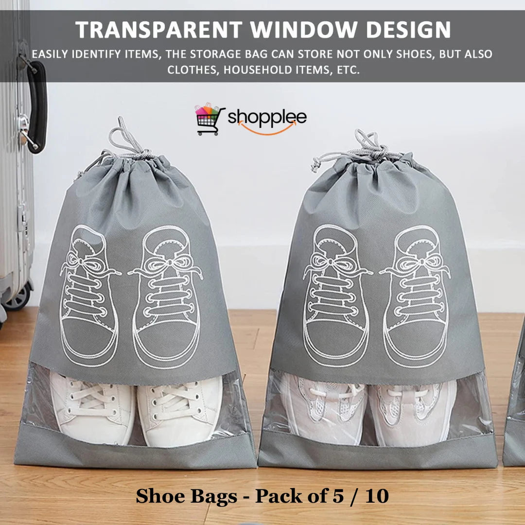 Shoe Bag – Transparent Window Portable Travel Dust-Proof Shoe Bags (Pack of 5 or 10)
