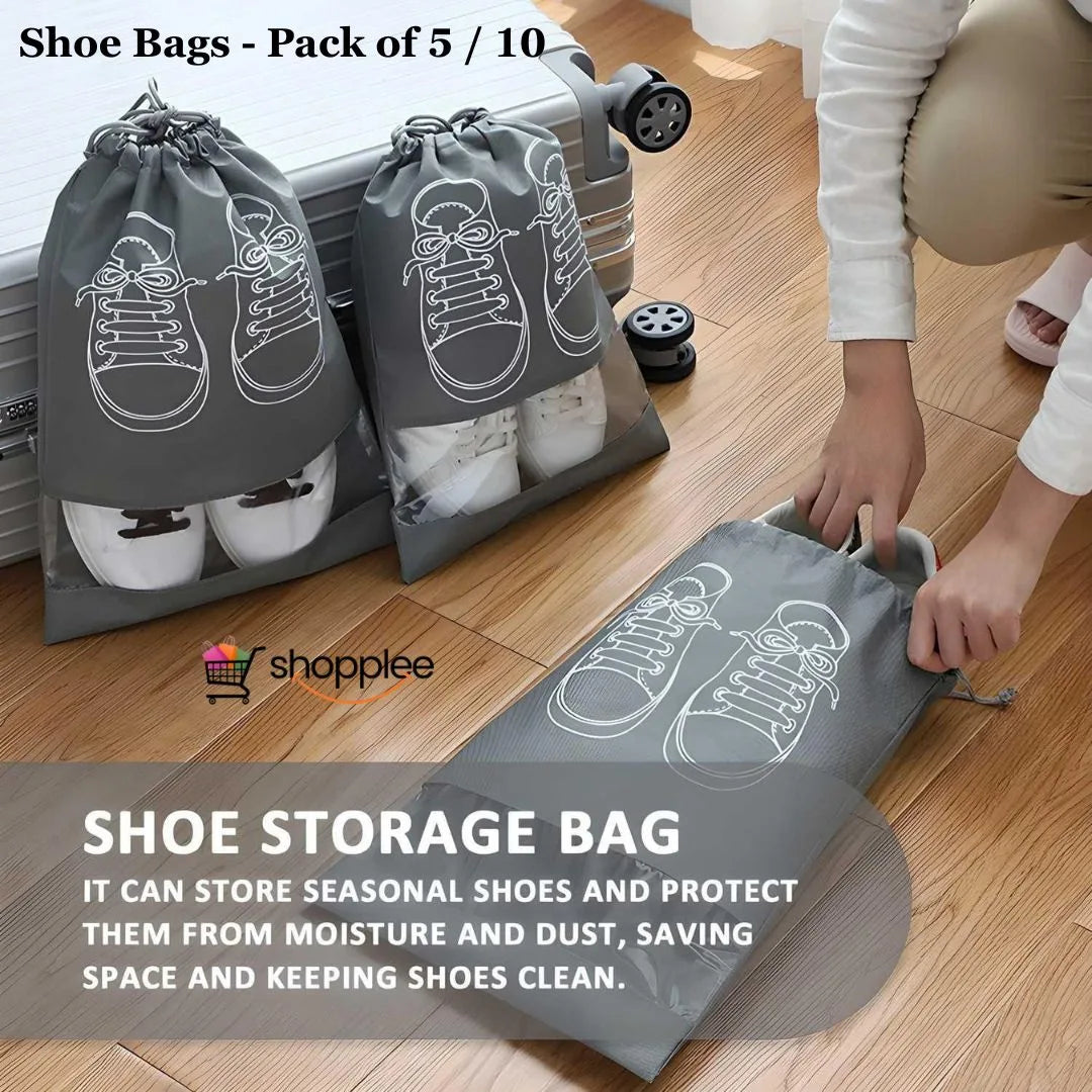 Shoe Bag – Transparent Window Portable Travel Dust-Proof Shoe Bags (Pack of 5 or 10)