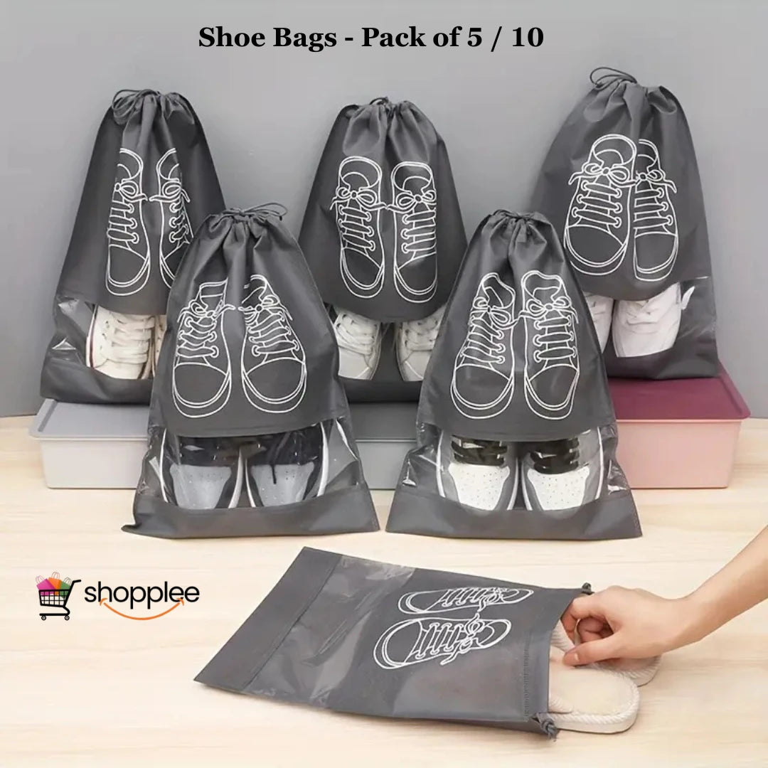 Shoe Bag – Transparent Window Portable Travel Dust-Proof Shoe Bags (Pack of 5 or 10)