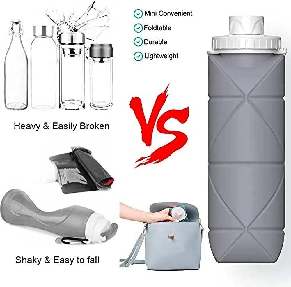 Leak proof silicone water bottle for gym and hiking 